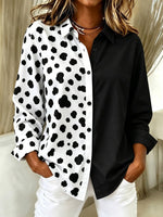 Women Polka Dots Vintage Casual Shirt Shawl Collar Long Sleeve Top