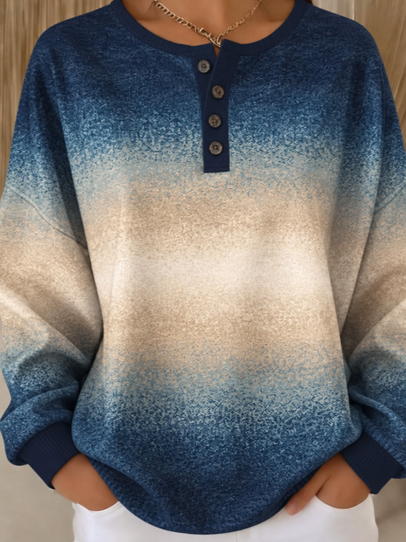 Casual Gradient Henley Collar Long Sleeve Sweatshirt