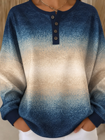 Casual Gradient Henley Collar Long Sleeve Sweatshirt