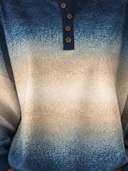 Casual Gradient Henley Collar Long Sleeve Sweatshirt