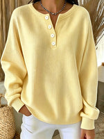 Casual Plain Simple Henley Collar Long Sleeve Sweatshirt
