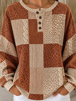 Casual Geometric Henley Collar Long Sleeve Sweatshirt