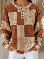 Casual Geometric Henley Collar Long Sleeve Sweatshirt
