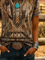 Casual Wild West Crew Neck Short Sleeve T-shirt