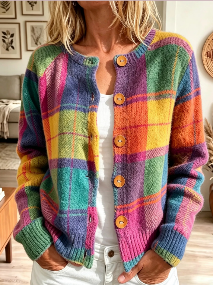 Women's Rainbow Casual Plaid Button-Front Cardigan