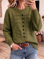 Women Solid Color Crew Neck Long Sleeve Casual Loose Knit Pullover