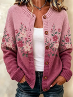 Women's Retro Floral Pattern Art Casual Knit Cardigan