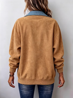 Women Vintage Chic Suede Patchwork Denim Jacket