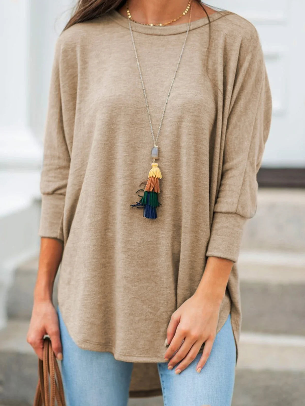 Crew Neck Solid Color Long Sleeves Sweatshirt