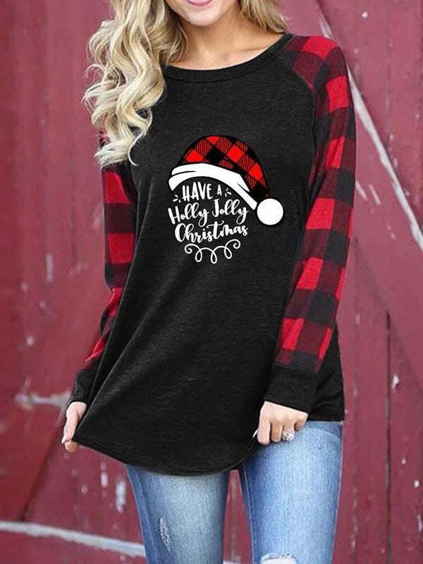 Christmas Hat Letter Print Long Sleeves Casual Sweatshirt