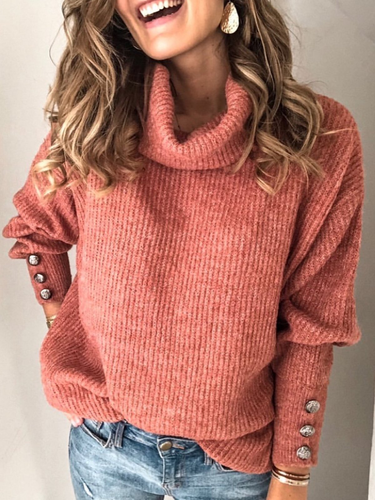 PLUS SIZE LADY SOLID PLAIN CASUAL SWEATER