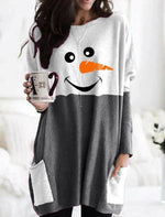 Snowman Face Print Long Sleeves Casual Cute Sweatshirt