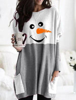 Snowman Face Print Long Sleeves Casual Cute Sweatshirt