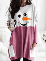 Snowman Face Print Long Sleeves Casual Cute Sweatshirt