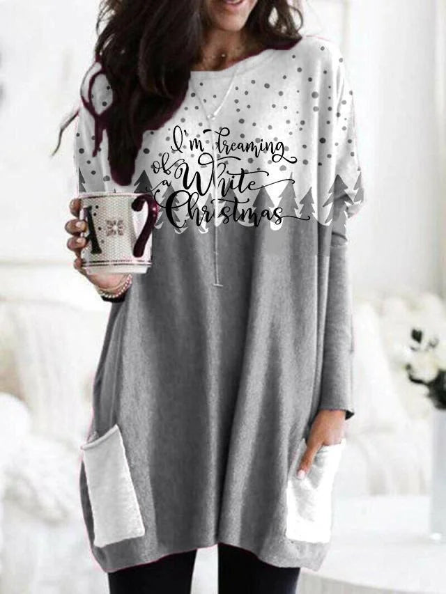 Christmas Letter Print Patchwork Long Sleeves Casual Sweatshirt