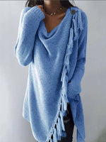 Long Sleeve Cowl Neck Plain Cotton-Blend Shirts & Tops