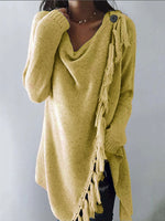 Long Sleeve Cowl Neck Plain Cotton-Blend Shirts & Tops