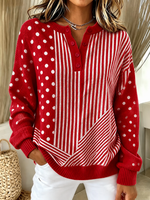 Vintage Casual Striped Henley Collar Long Sleeve Sweatshirt