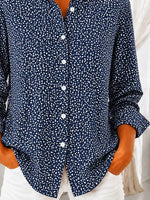 Women Abstract Casual Shirt Shirt Collar Long Sleeve Buckle Top