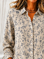 Women Floral Casual Shirt Shirt Collar Long Sleeve Buckle Top