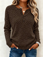 Casual Polka Dots Henley Collar Long Sleeve T-shirt