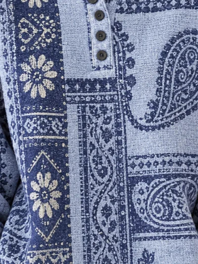Vintage Geometric Henley Collar Long Sleeve Sweatshirt