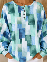 Casual Geometric Henley Collar Long Sleeve Sweatshirt