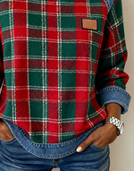 Casual Plaid Crew Neck Long Sleeve Sweatshirt