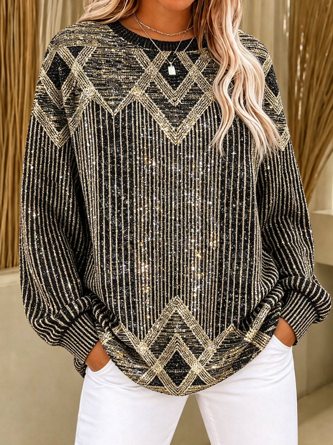 Casual Abstract Crew Neck Long Sleeve Sweatshirt
