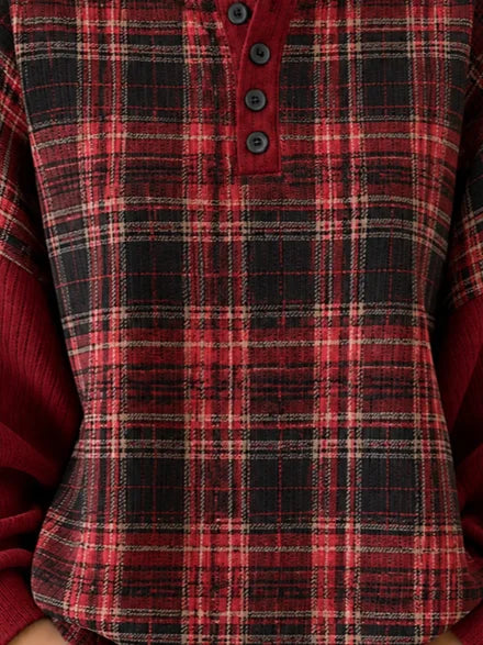 Casual Plaid Henley Collar Long Sleeve Sweatshirt