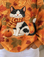 Casual Cat Henley Collar Long Sleeve Sweatshirt