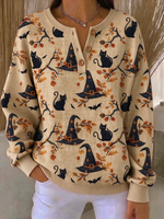 Vintage Cat Henley Collar Long Sleeve Sweatshirt