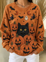 Casual Cat Crew Neck Long Sleeve Sweatshirt