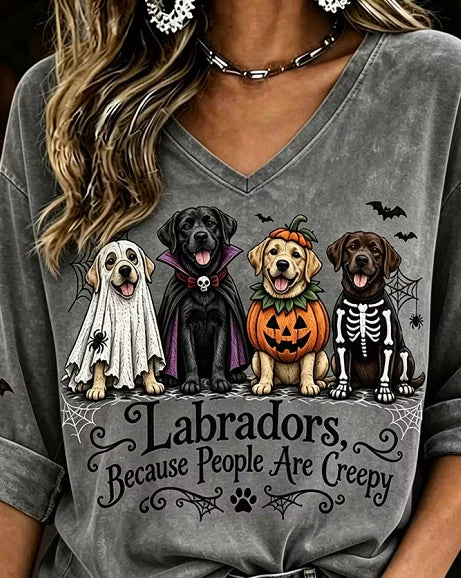Casual Text Letters V Neck Long Sleeve T-shirt