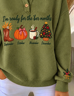 Casual Text Letters Henley Collar Long Sleeve Sweatshirt