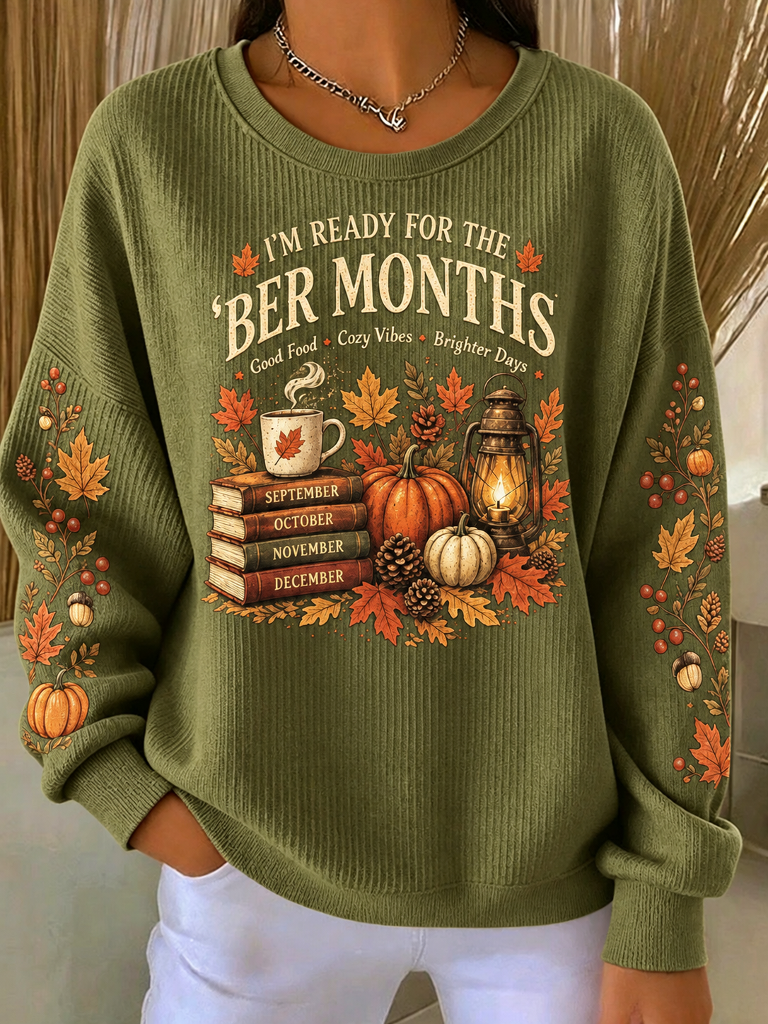 Casual Maple Leaf Crew Neck Long Sleeve Sweatshirt