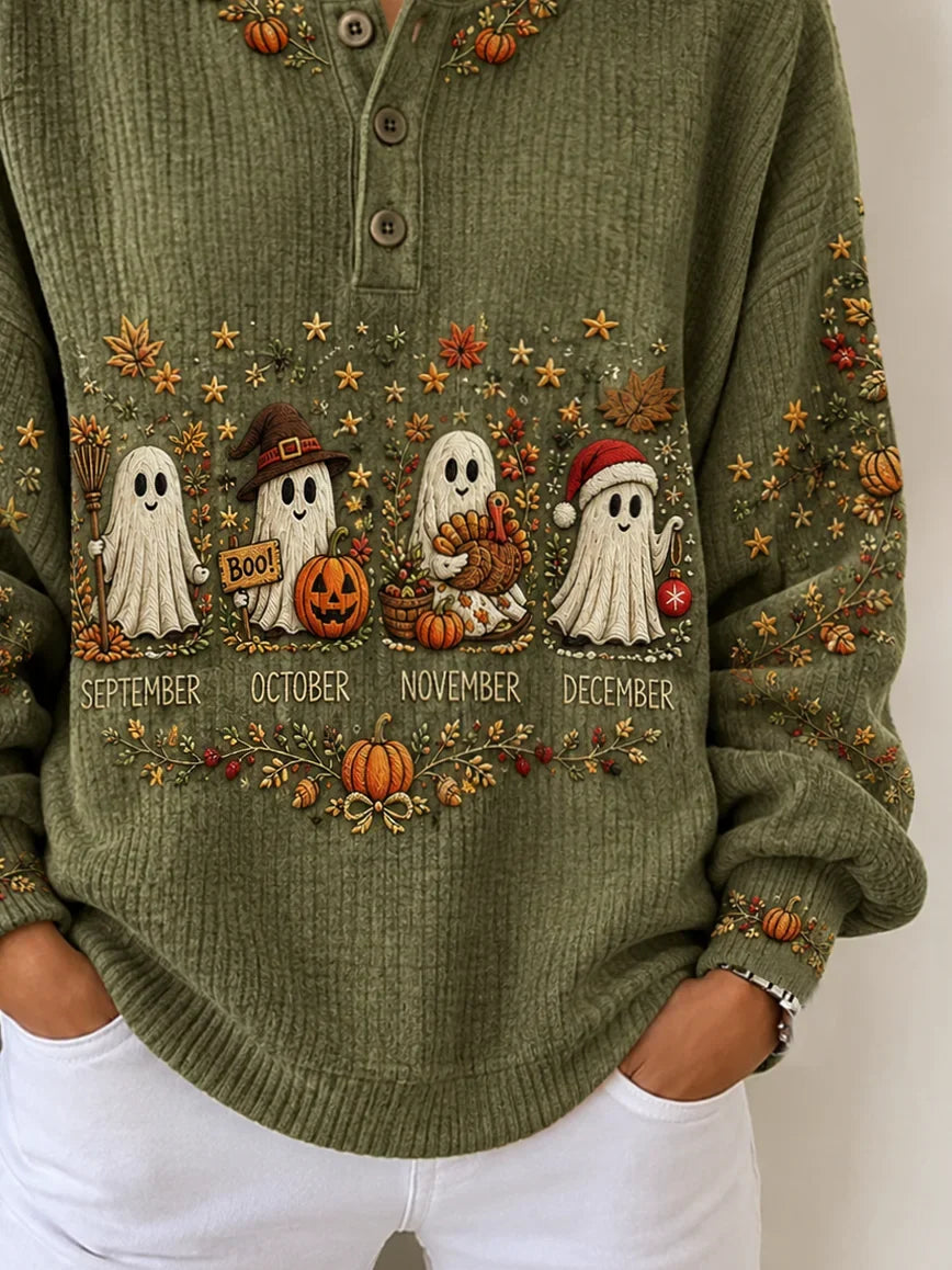 Casual Halloween Crew Neck Long Sleeve Sweatshirt