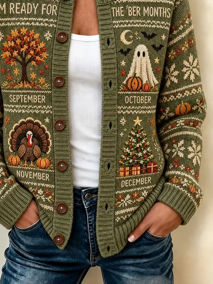 Women Maple Leaf Long Sleeve Comfy Vintage Printing Cardigan