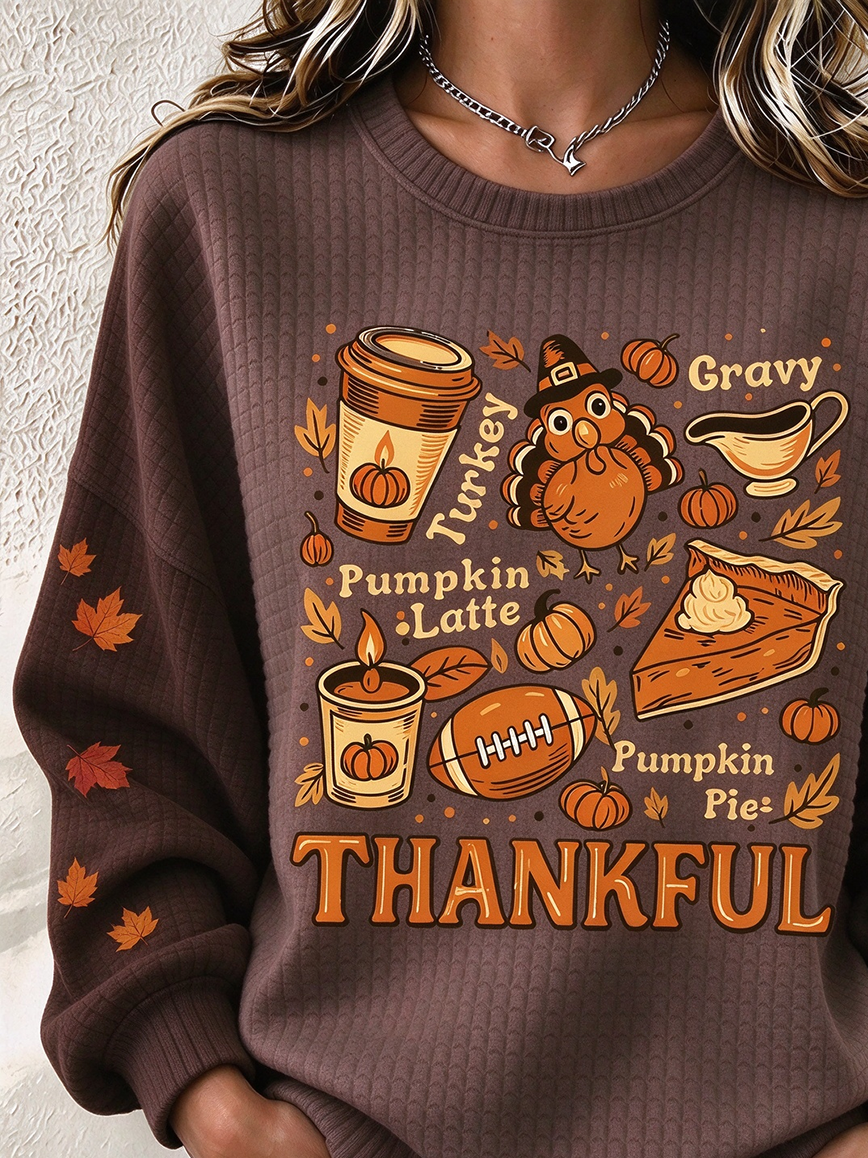 Casual Maple Leaf Crew Neck Long Sleeve Sweatshirt