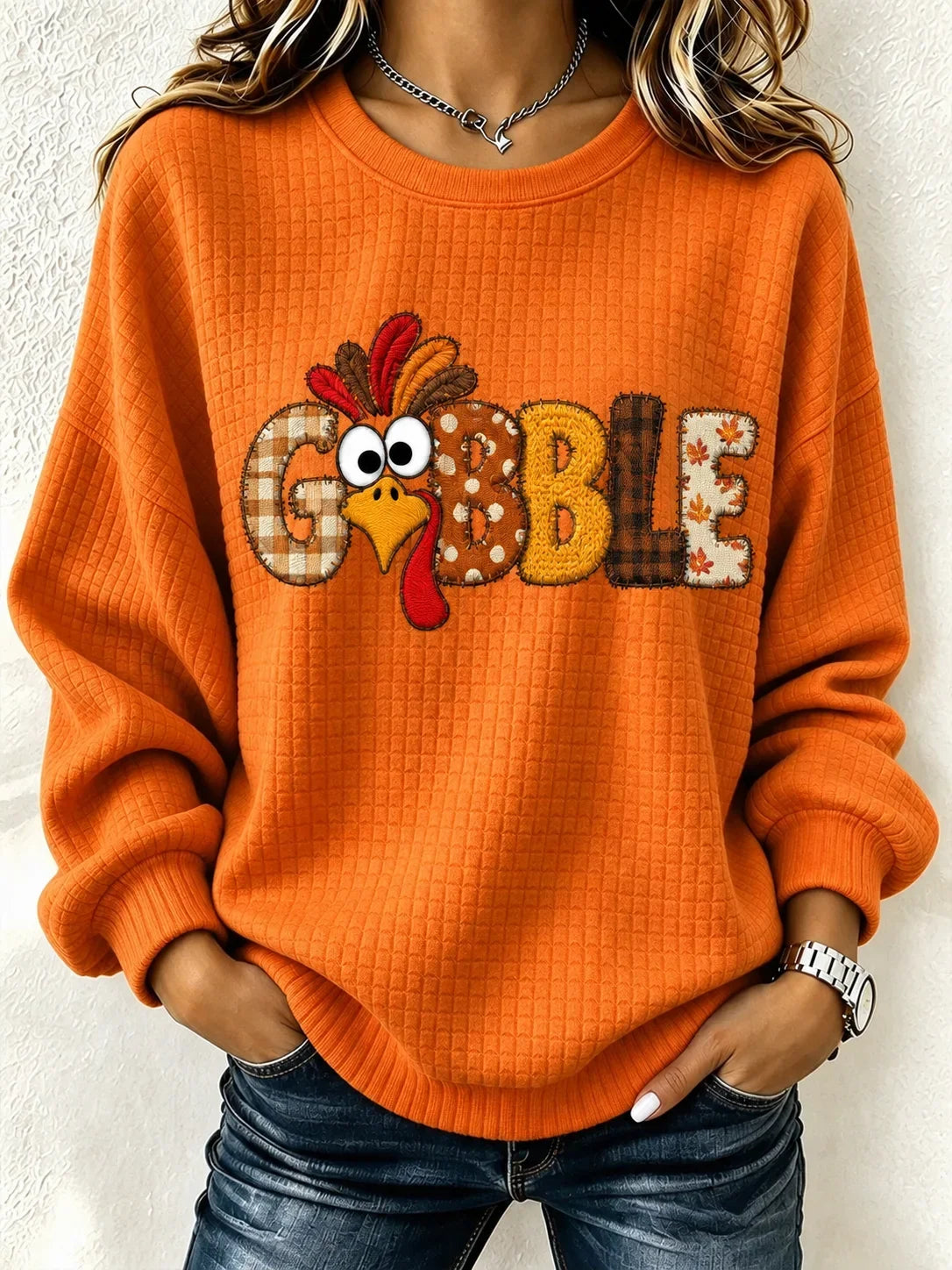 Casual Turkey Crew Neck Long Sleeve Sweatshirt
