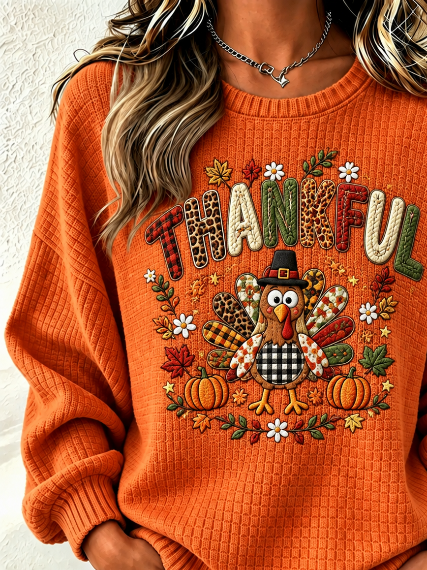 Casual Turkey Crew Neck Long Sleeve Sweatshirt