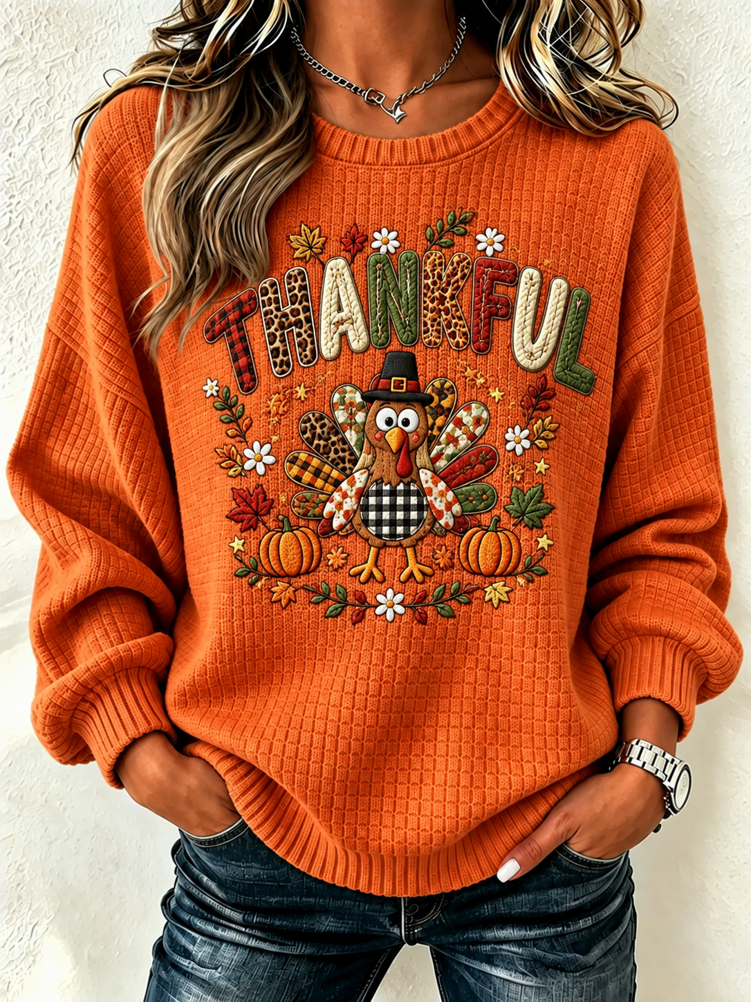 Casual Turkey Crew Neck Long Sleeve Sweatshirt