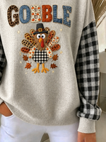 Casual Plaid Crew Neck Long Sleeve Sweatshirt