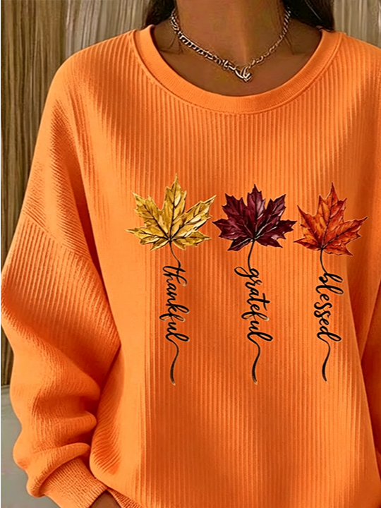 Casual Maple Leaf Crew Neck Long Sleeve Sweatshirt