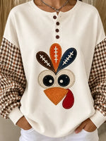 Casual Houndstooth Crew Neck Long Sleeve Sweatshirt