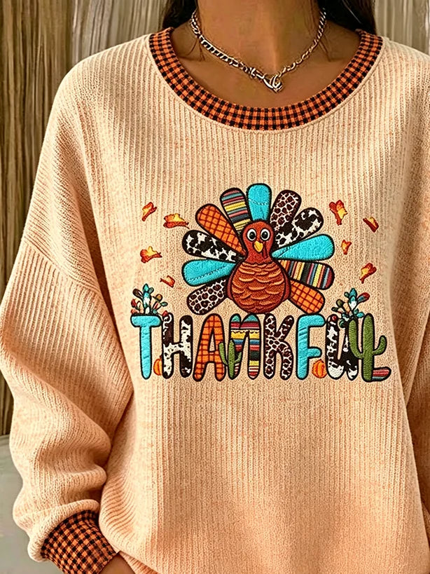 Casual Plaid Crew Neck Long Sleeve Sweatshirt