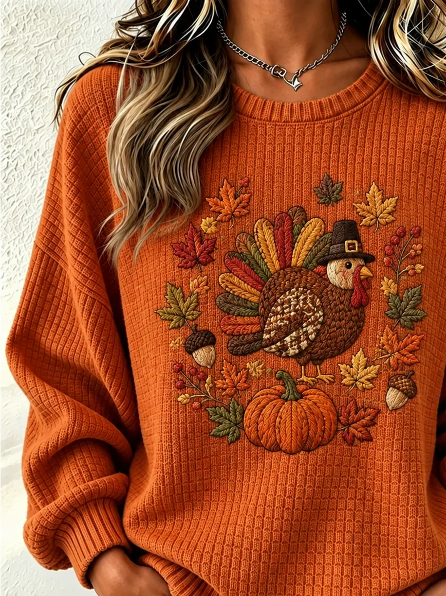 Casual Maple Leaf Crew Neck Long Sleeve Sweatshirt