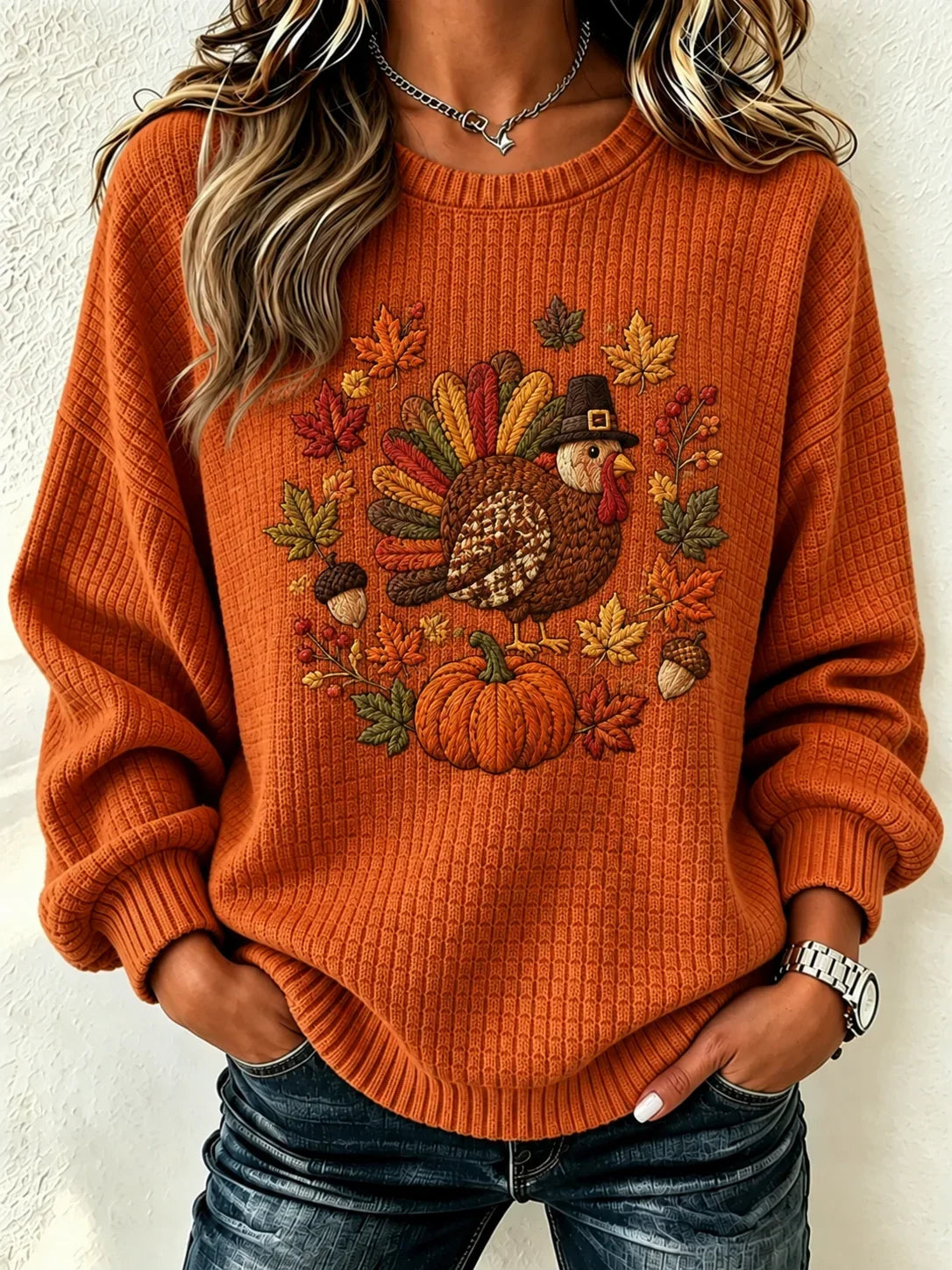 Casual Maple Leaf Crew Neck Long Sleeve Sweatshirt