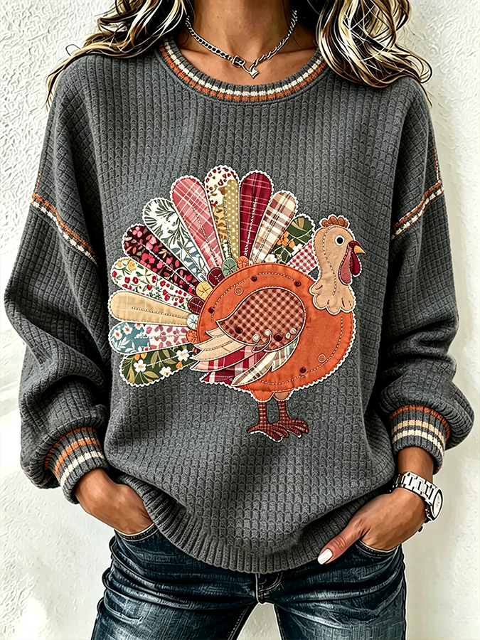 Casual Turkey Crew Neck Long Sleeve Sweatshirt