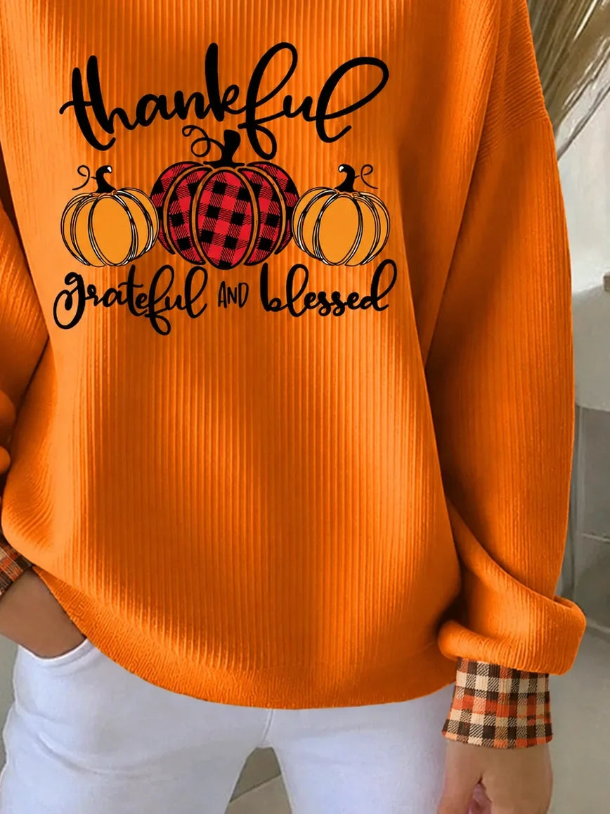 Casual Plaid Crew Neck Long Sleeve Sweatshirt